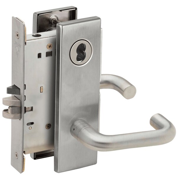 Schlage Grade 1 Classroom Mortise Lock, SFIC Prep Less Core, 03 Lever, N Escutcheon, Satin Chrome Finish, Fi L9070B 03N 626 - main